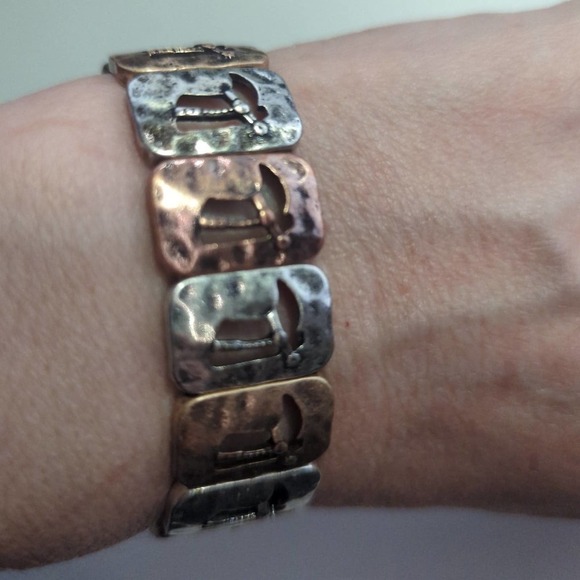 Multi Toned Stretch Bracelet Cut Out Cowboy Boot Metallic Southern Rustic - Picture 4 of 5